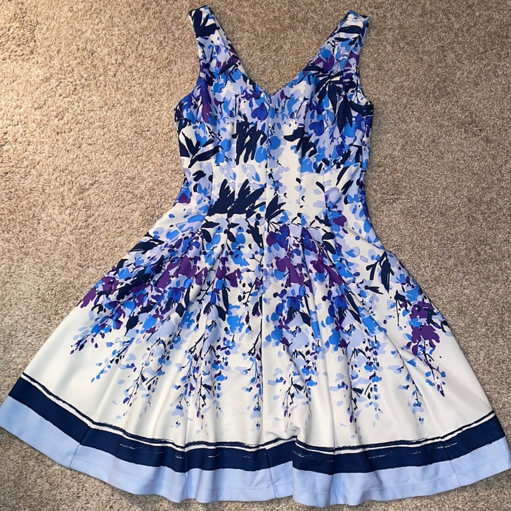White with Blue/Purple floral pattern